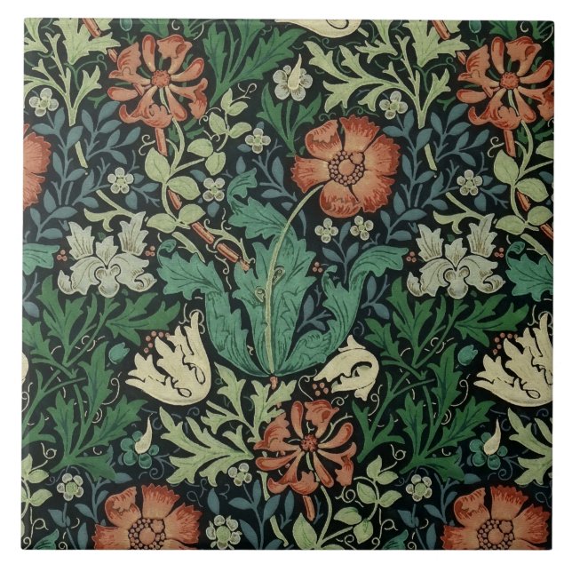 William Morris Compton Floral Art Nouveau Pattern Tile (Front)