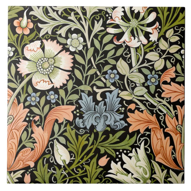 William Morris Compton Floral Art Nouveau Pattern Tile (Front)