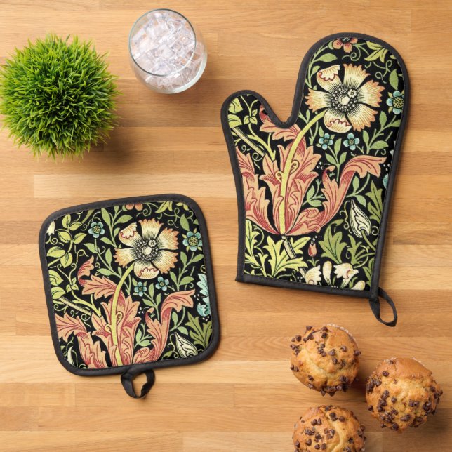 William Morris Compton Wallpaper Classic Oven Mitt & Pot Holder Set (Top Down)
