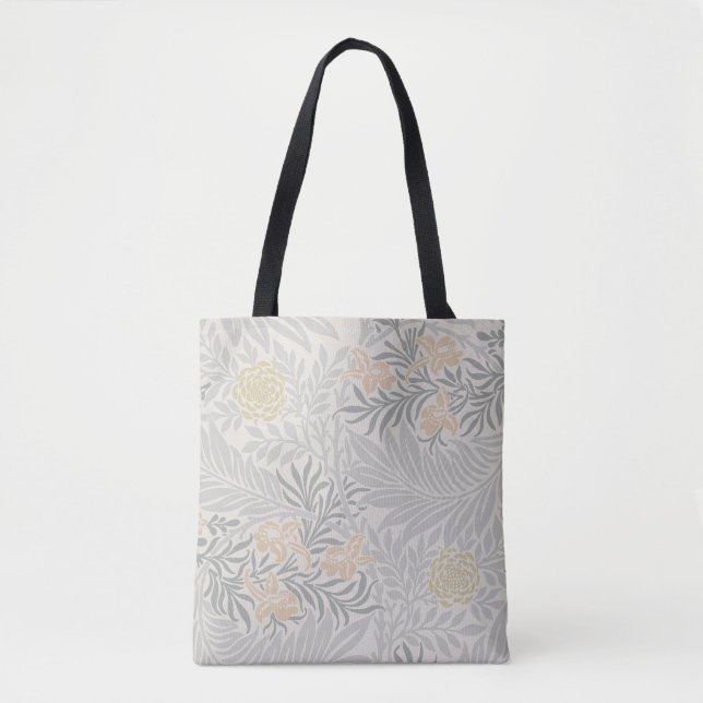 William Morris Coral & Sage Green Larkspur Pattern Tote Bag (Front)