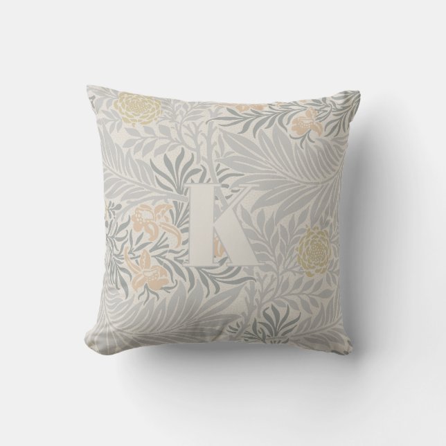 William Morris Coral & Sage Larkspur Pattern Throw Pillow (Front)