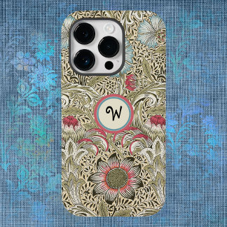 William Morris Corncockle Cream Rose With Initial Case-Mate iPhone 14 Pro Case
