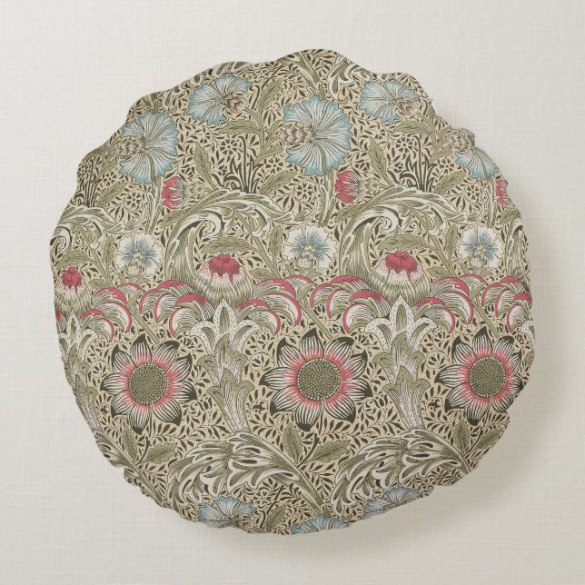 William Morris: Corncockle design Round Pillow (Back)
