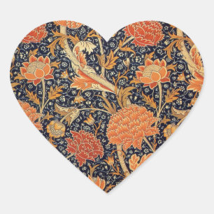 William Morris Cray Floral Pattern Vintage Heart Sticker
