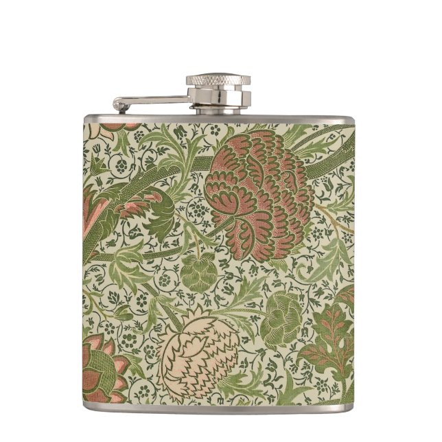 William Morris Cray Sage Flower Floral Botanical Hip Flask (Front)