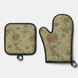 William Morris Cray Sage Flower Floral Botanical Oven Mitt & Pot Holder Set