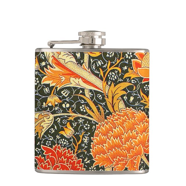 William Morris Cray Wallpaper Pattern Hip Flask (Front)