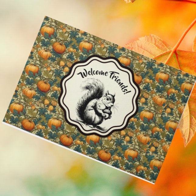 William Morris Customized Pumpkins and Squirrel Doormat (Personalize this doormat!)