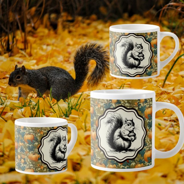 William Morris Customized Pumpkins and Squirrel Large Coffee Mug (Warm, cozy and cute! )