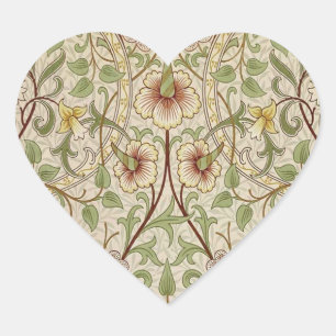 William Morris Daffodil Classic Flower Wallpaper Heart Sticker