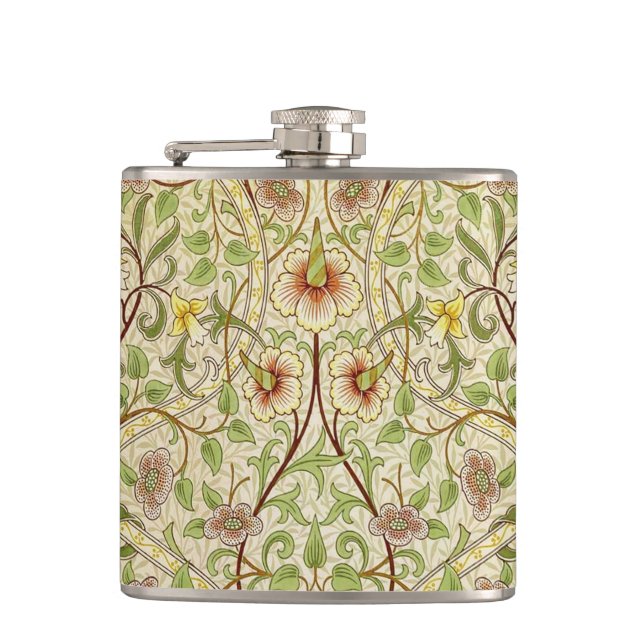 William Morris Daffodil Classic Flower Wallpaper Hip Flask (Front)