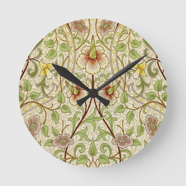 William Morris Daffodil Classic Flower Wallpaper Round Clock (Front)
