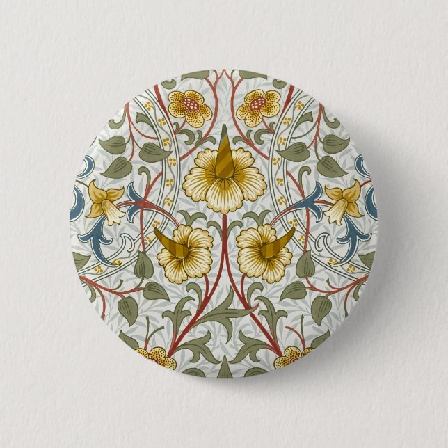 William Morris Daffodil Floral Pattern 2 Inch Round Button (Front)