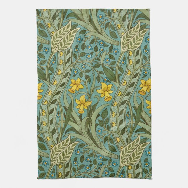 William Morris Daffodil Floral Pattern Classic Kitchen Towel (Vertical)