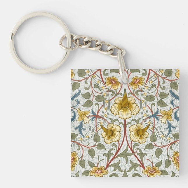 William Morris Daffodil Floral Pattern Keychain (Front)
