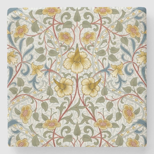 William Morris Daffodil Floral Pattern Stone Coaster (Front)