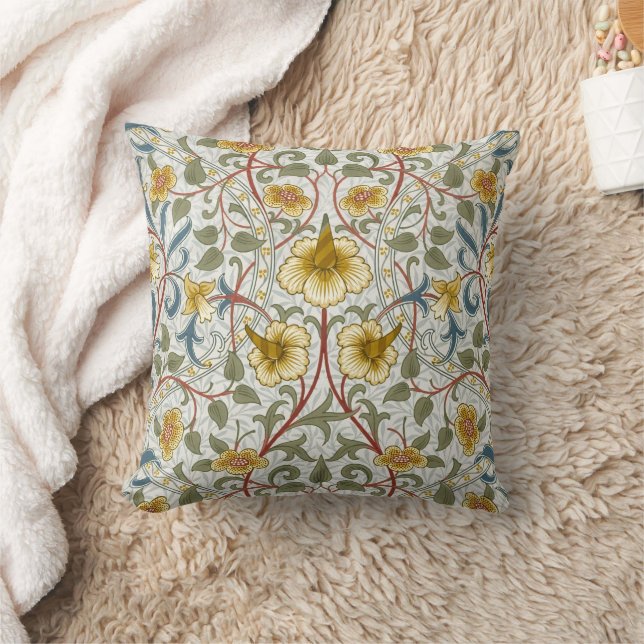 William Morris Daffodil Floral Pattern Throw Pillow (Blanket)