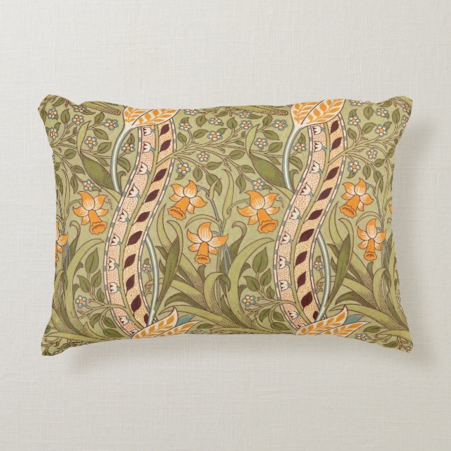 William Morris Daffodil Garden Flower Classic Bota Accent Pillow (Front)