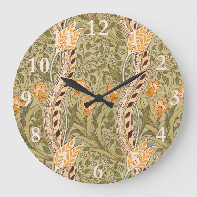 William Morris Daffodil Garden Flower Classic Bota Large Clock (Front)