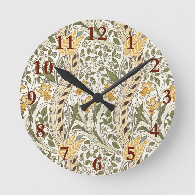 William Morris Daffodil Garden Flower Classic Bota Round Clock (Front)