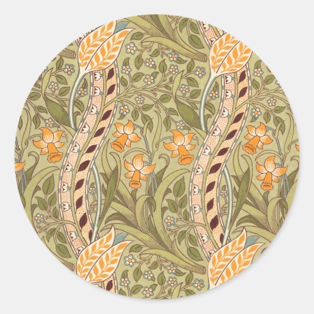 William Morris Daffodil Garden Flower Classic Bota Round Sticker (Front)