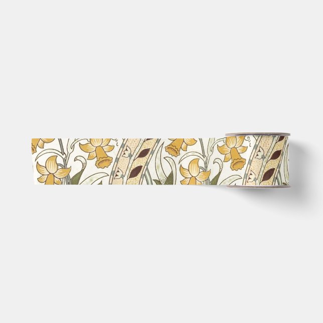 William Morris Daffodil Garden Flower Classic Bota Satin Ribbon (Front)