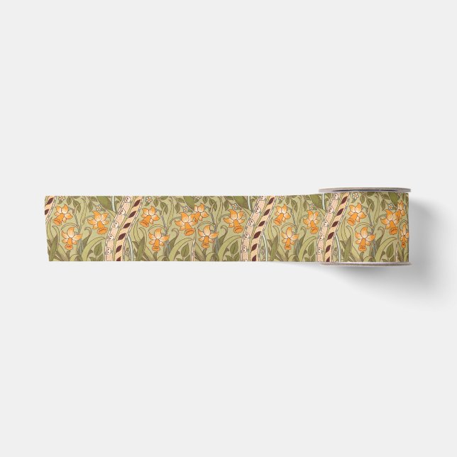 William Morris Daffodil Garden Flower Classic Bota Satin Ribbon (Front)
