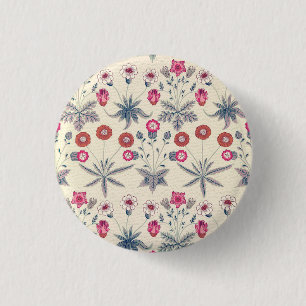 William Morris Daisy Floral Pattern Red Orange 1 Inch Round Button