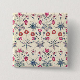 William Morris Daisy Floral Pattern Red Orange 2 Inch Square Button