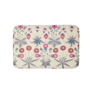 William Morris Daisy Floral Pattern Red Orange Bath Mat