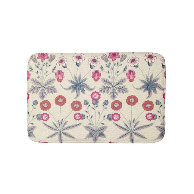 William Morris Daisy Floral Pattern Red Orange Bath Mat (Front)