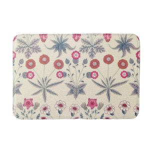 William Morris Daisy Floral Pattern Red Orange Bath Mat