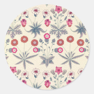 William Morris Daisy Floral Pattern Red Orange Classic Round Sticker