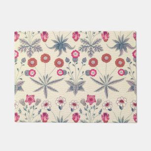 William Morris Daisy Floral Pattern Red Orange Doormat