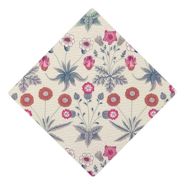 William Morris Daisy Floral Pattern Red Orange Graduation Cap Topper (Front)