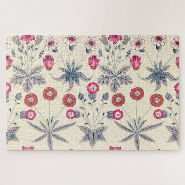 William Morris Daisy Floral Pattern Red Orange Jigsaw Puzzle (Horizontal)