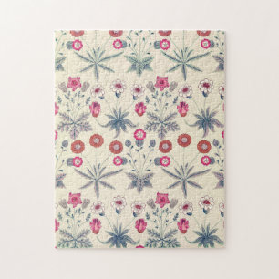 William Morris Daisy Floral Pattern Red Orange Jigsaw Puzzle