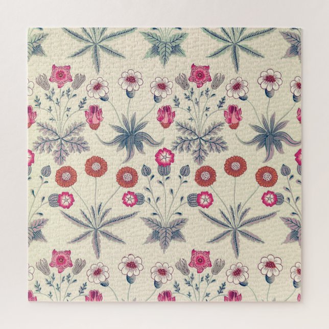 William Morris Daisy Floral Pattern Red Orange Jigsaw Puzzle (Vertical)