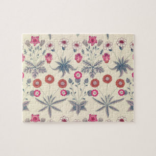 William Morris Daisy Floral Pattern Red Orange Jigsaw Puzzle