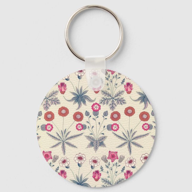 William Morris Daisy Floral Pattern Red Orange Keychain (Front)