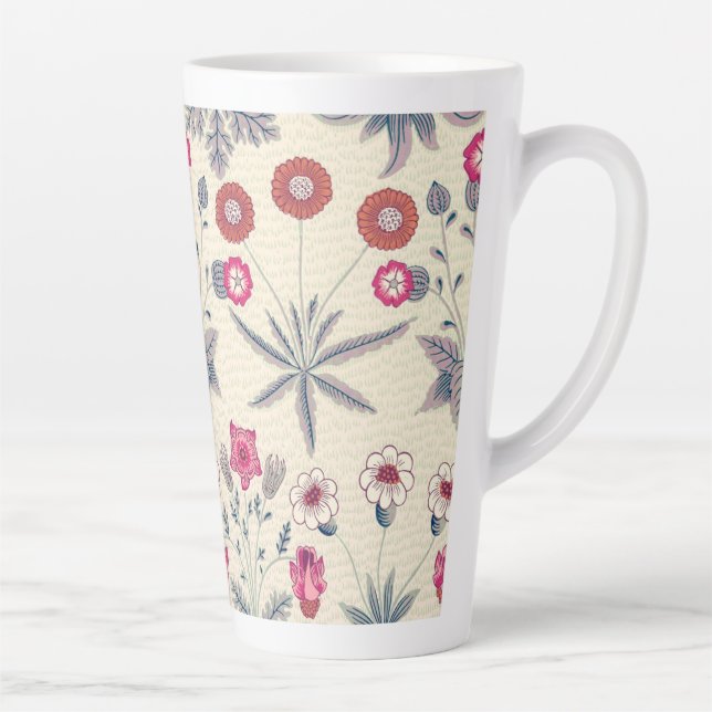William Morris Daisy Floral Pattern Red Orange Latte Mug (Right)