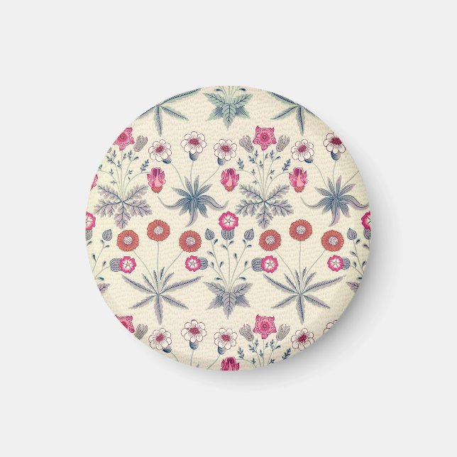 William Morris Daisy Floral Pattern Red Orange Magnet (Front)
