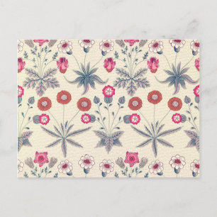 William Morris Daisy Floral Pattern Red Orange Postcard
