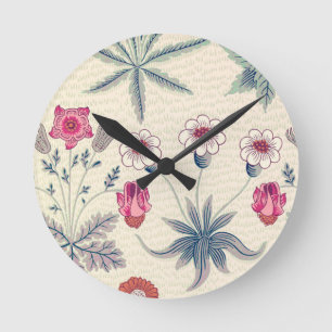 William Morris Daisy Floral Pattern Red Orange Round Clock