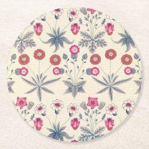 William Morris Daisy Floral Pattern Red Orange Round Paper Coaster