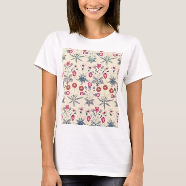 William Morris Daisy Floral Pattern Red Orange T-Shirt (Front)