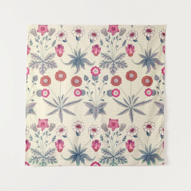 William Morris Daisy Floral Pattern Red Orange Tapestry (Front)