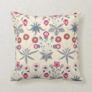 William Morris Daisy Floral Pattern Red Orange Throw Pillow