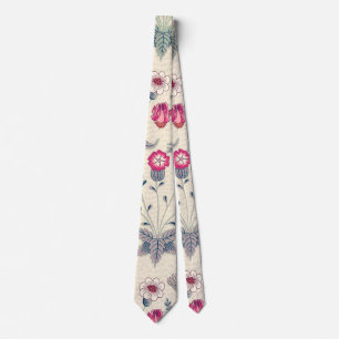 William Morris Daisy Floral Pattern Red Orange Tie
