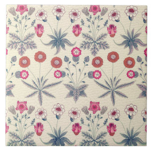 William Morris Daisy Floral Pattern Red Orange Tile